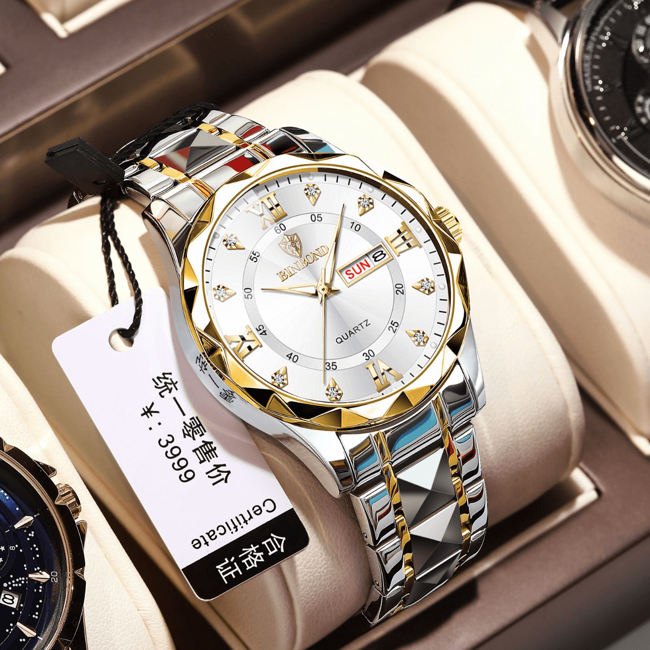 BINBOND Men’s Watch (Golden & Silver)