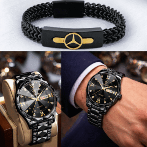 BINBOND Men’s Watch & Bracelet Combo (Black)