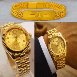 Men's Rolex Watch & Bracelet Combo (Golden)