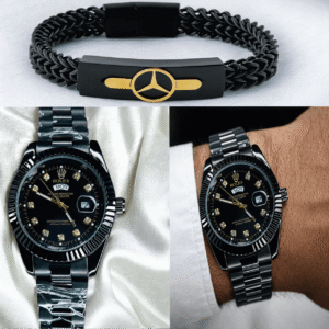 Men's Rolex Watch & Bracelet Combo (Black)