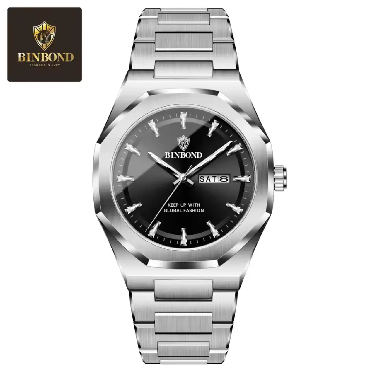 BINBOND & Premium Men's Watch (Silver & Black) - Image 2